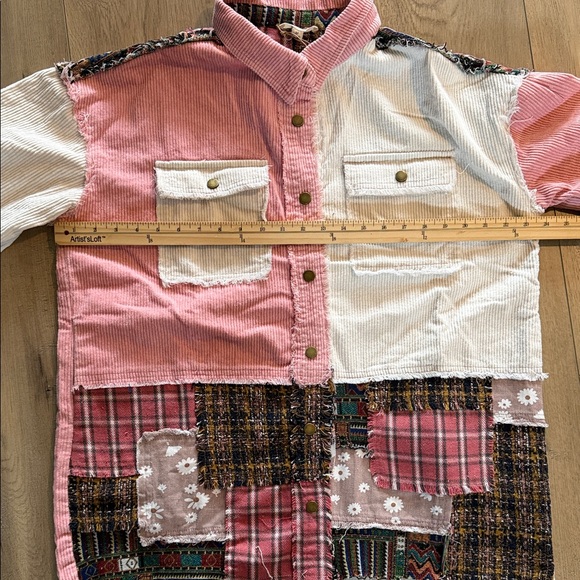 NWT Blue Velvet Women's Pink and White Patchwork Shacket Size M Boho Pockets - Picture 12 of 14